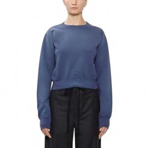 NWT AURALEE dyed Pima cotton sweatshirt cropped light navy blue 1 S